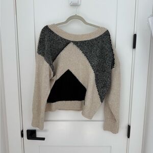 Express Geometric Sweater - Black and Cream
